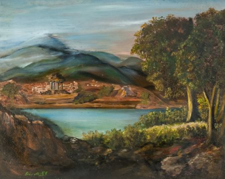 Anonimo Paesaggio Olio su tela, cm. 40x50 Firma illeggibile in basso a sinistra.