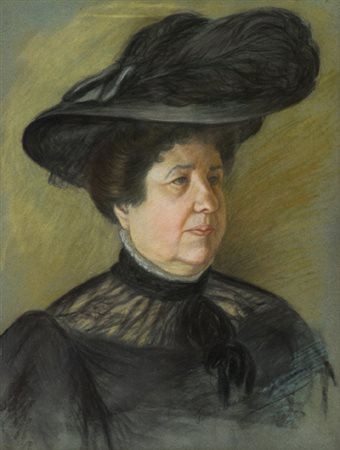 Francesco Paganini Donna con cappello Pastelli policromi su carta, cm. 65x50...