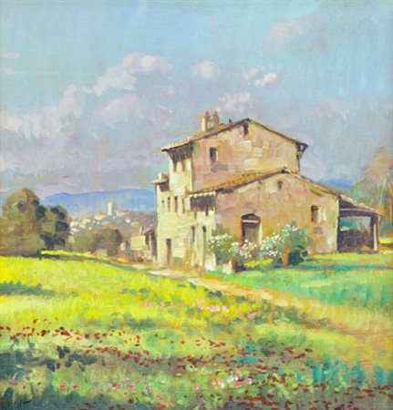 Giacomo Vaccaro Sassetta 1935 Casolare Olio su tavola, cm. 32x30 Firmato in...
