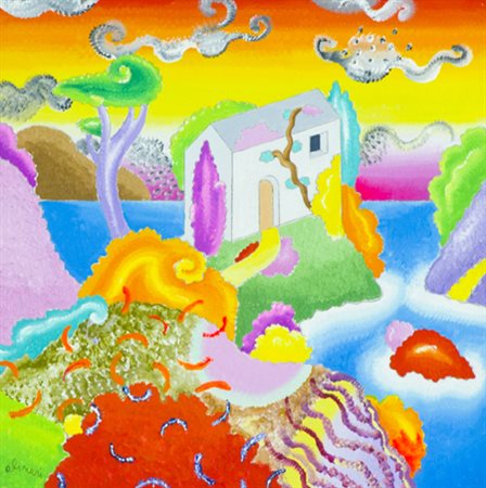 Luca Alinari Firenze 1943 Paesaggio Tecnica mista su tavola, cm. 30x30...