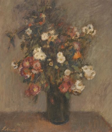 Giovanni March Tunisi 1894 - Livorno 1974 Vaso con fiori Olio su tela, cm....