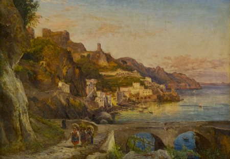 Giacinto Gigante Napoli 1806 - 1876 Riviera Amalfitana Olio su tela, cm....