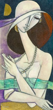 Bruno Landi Roma 1941 La collana, 2005 Olio su tela, cm. 80x40 Firmato in...