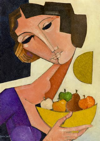 Bruno Landi Roma 1941 Donna con frutta, 2004 Olio su tela, cm. 70x50 Firmato...