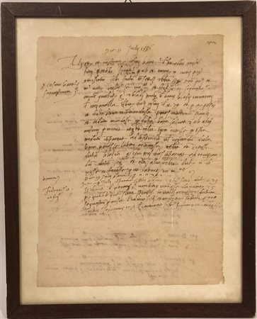 Lettera manoscritta fronte-retro su carta (mm 290x215) datata luglio 1536 al...