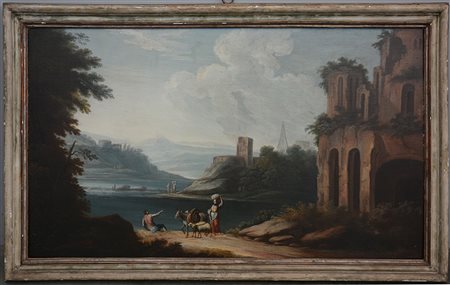 Scuola veneta del secolo XVIII Capricci architettonici con pastori e armenti...