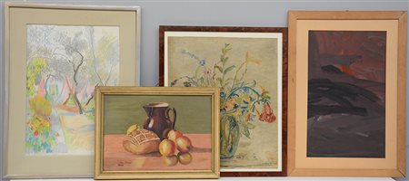 AA. VV. Lotto di quattro dipinti di soggetti, tecniche e misure differenti...