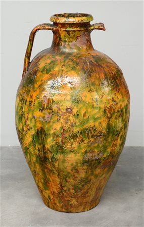 Antico orcio biansato in terracotta smaltata (h cm 100) (difetti e mancanze)