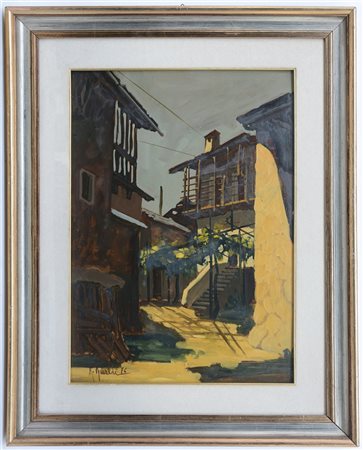 Riccardo Rinaldi (Tirano 1947)"Case a Grosio" olio su compensato (cm 70x50)...