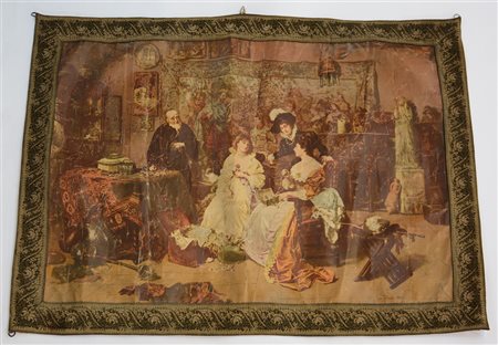 Riproduzione da un dipinto di Induno (cm 70x88) in cornice a finto arazzo...