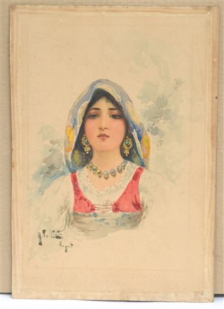 Arnaldo De Lisio (Castelbottaccio 1869 - Napoli 1949)"Popolana" acquerello su...