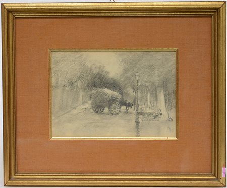 Pompeo Mariani (Monza 1857 - Bordighera 1927)"Scorcio cittadino con carro"...