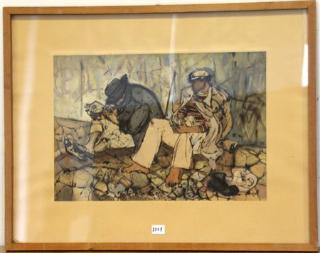 Moroni "Figure" acquerello su carta (cm 30x44) firmato a sinistra in cornice...