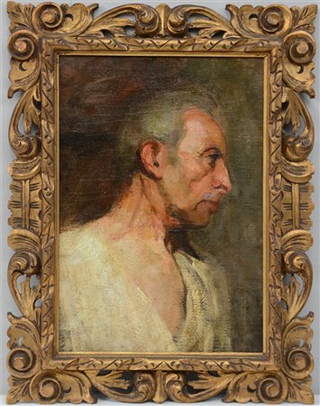Ignoto, “Ritratto maschile”, olio su tela (cm 51x36), in cornice intagliata...