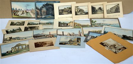 Lotto composto da numerose gouaches e incisioni acquerellate del secolo XIX,...