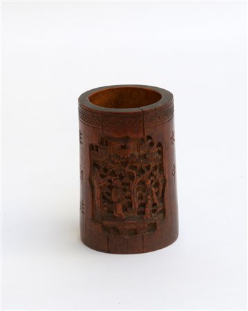 Porta pennelli in bamboo decorato con fenice paesaggi e iscrizioni...