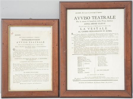 Lotto di due grida teatrali del secolo XIX. In cornici