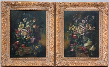 Francesco Bosso (Vercelli 1864 - Torino 1933)"Composizioni floreali" coppia...