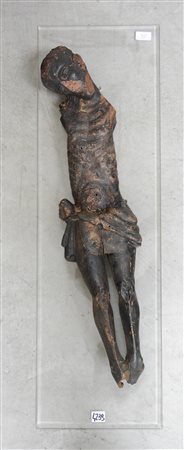 Antico Cristo in legno su supporto in plexiglas (cm 57)(difetti)