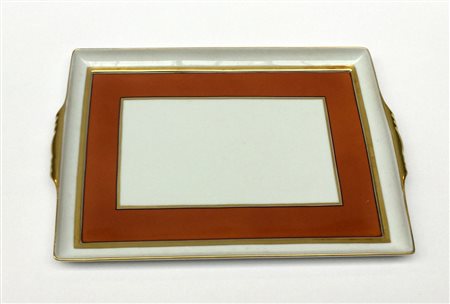 Vassoio biansato in ceramica, Richard Ginori (cm 32x23). In custodia originale