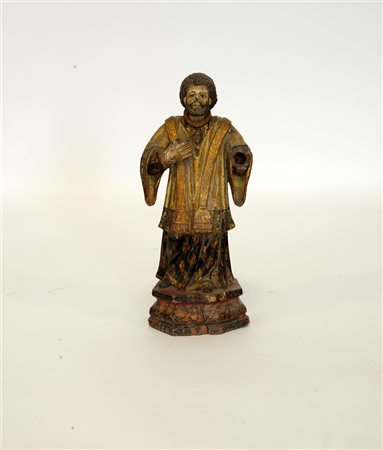 Arte del secolo XVIII "Santo" scultura in legno intagliato e laccato decorato...