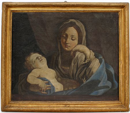 Alla maniera di Guido Reni ''Madonna con Bambino dormiente'' (cm 60x80). In...