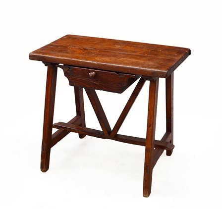 Tavolino da lavoro rustico con gambe a capretta, un cassetto sottopiano (cm...
