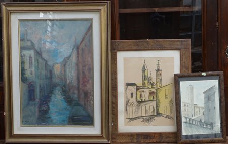 Lotto composto da un dipinto ad olio e due diversi. In cornici