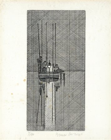 Bruno Caruso PESCA IN NOTTURNA Incisione, cm35x26. Firma e numerazione in...