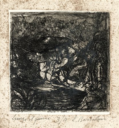 Luigi Bartolini LUNGO IL FIUME Acquaforte, cm 14x14. Titolo, firma e...