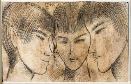 Mueller Attr.Otto STUDIO PER TRE FIGURE Disegno a matita su carta, cm...