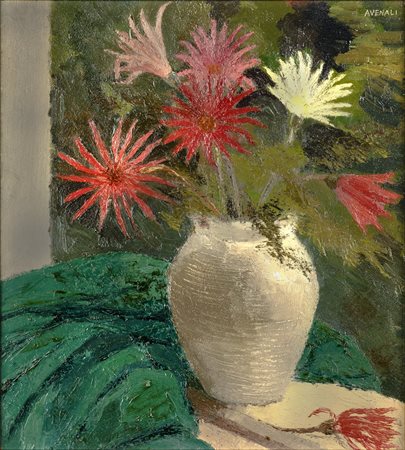 Marcello Avenali VASO DI FIORI Olio su tavola, cm 36,5x32,3. Firma in alto a...