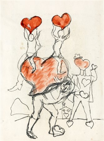 Mino Maccari IL PESO DELL'AMORE Matita e acquarello su carta, cm 42,7x32,7....
