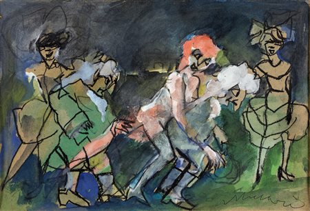 Mino Maccari BOZZETTO PER LA SERVA PADRONA DI PUSIELLO Olio su tavola, cm...