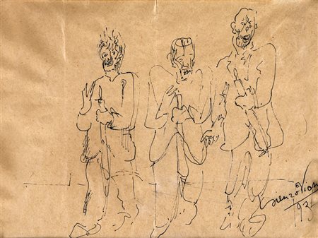 Lorenzo Viani PROCESSIONE China su carta, cm 20x27. Firmato e datato in basso...