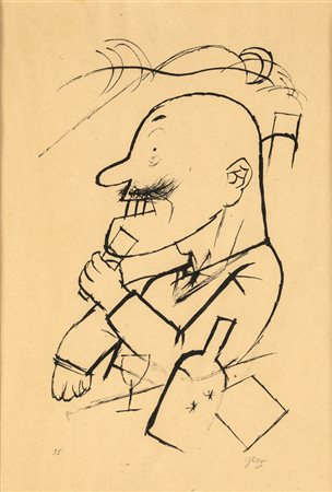 George Grosz IL DITTATORE Litografia, cm 33x23. Firma a matita "Grosz" in...