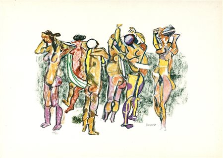 Fausto Pirandello BAGNANTI Litografia, cm 50x70.Firma e numerazione sul...