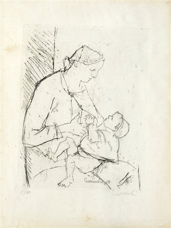 Arnoldo Ciarrocchi MADRE CON BAMBINO Incisione, cm 30x39. Firma e data su...