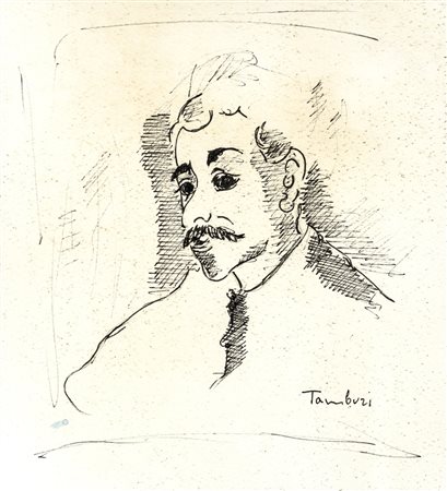 Orfeo Tamburi AUTORITRATTO China su carta, cm 23x21. Firma "Tamburi" in basso...