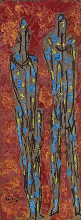 Antonio Vangelli DUE FIGURE Olio su tavola, cm 43x16Firmato sul fronte...