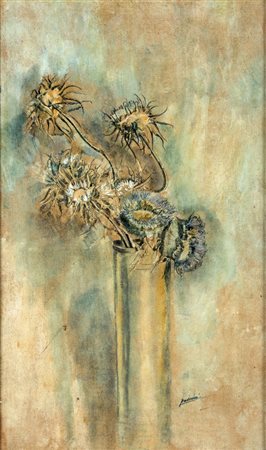 Linda Puccini FIORI Olio su tela, cm 39x37. Firmato sul fronte Puccini