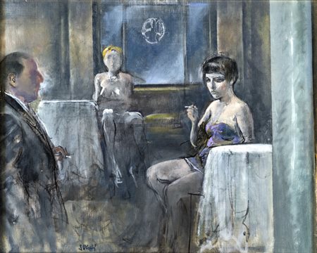 Alberto Sughi IL BAR Olio su tela, cm 40x50. Firma sul fronte in basso a...