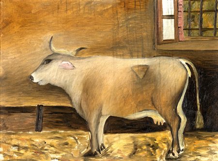 Giuseppe Cesetti MUCCA Olio su tela, cm 40x30. Firma e data sul fronte in...