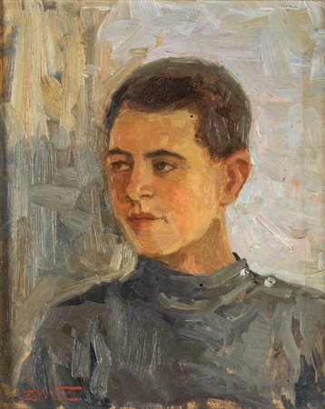 Ettore Morteo RITRATTO DI GIOVANE Olio su tavoletta, cm. 36 x 29 firmato in...