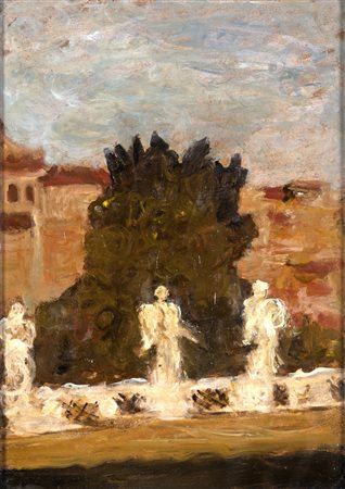 Carlo Quaglia PONTE SANT'ANGELO Olio su masonite, cm 35x25. Dichiarazione...