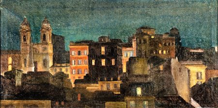 VEDUTA DI ROMA Olio su tela, cm 45x90.