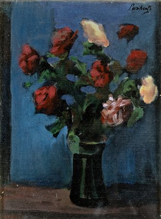 Domenico Purificato VASO DI FIORI Olio su tela, cm 40x30. Firmato in alto a...