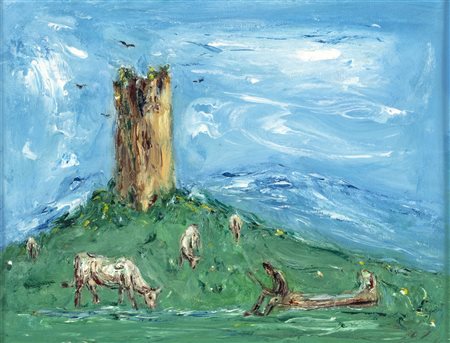 Giovanni Stradone PAESAGGIO LAZIALE Olio su tela, cm 30x40. Firma, titolo e...