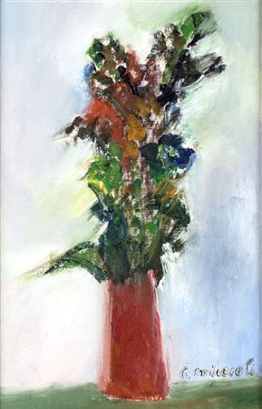 Giovanni Omiccioli FIORI Olio su cartone telato, cm 30x20. Firma in basso a...