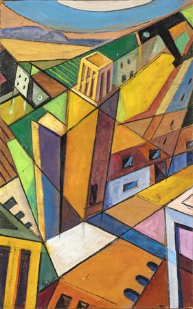 Pierluigi Sibò Bossi VOLANDO SULLA TORRE Tecnica mista su tavola, cm 49x34....